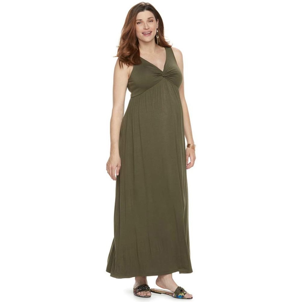 Maternity a:glow Knot Maxi Dress, Olive, XXL NWT